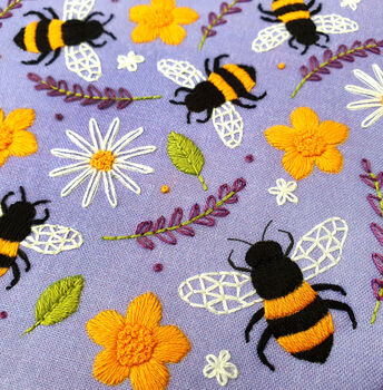 Bees And Lavender Embroidery Pattern Fabric Pack, 3 of 6