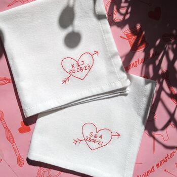 Personalised Love Heart Hand Embroidered Handkerchief, 2 of 8