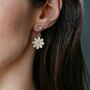 White Daisy Sunflower Zircon Stud Drop Earrings, thumbnail 1 of 9