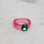 Bright Pink Resin Ring With Green Rhinestone, thumbnail 3 of 5