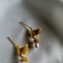 Golden Dove Pearl Earrings 16k Gold Plated Studs With Real Freshwater Pearls, Symbol Of Love And Peace, Wedding Gift For Her, thumbnail 6 of 9