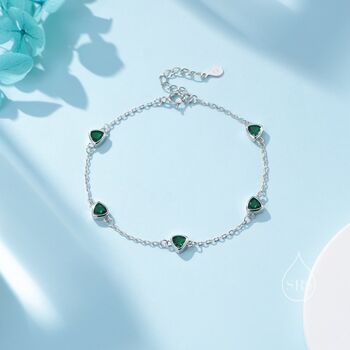 Trillion Cut Emerald Green Cz Bezel Bracelet, 5 of 12