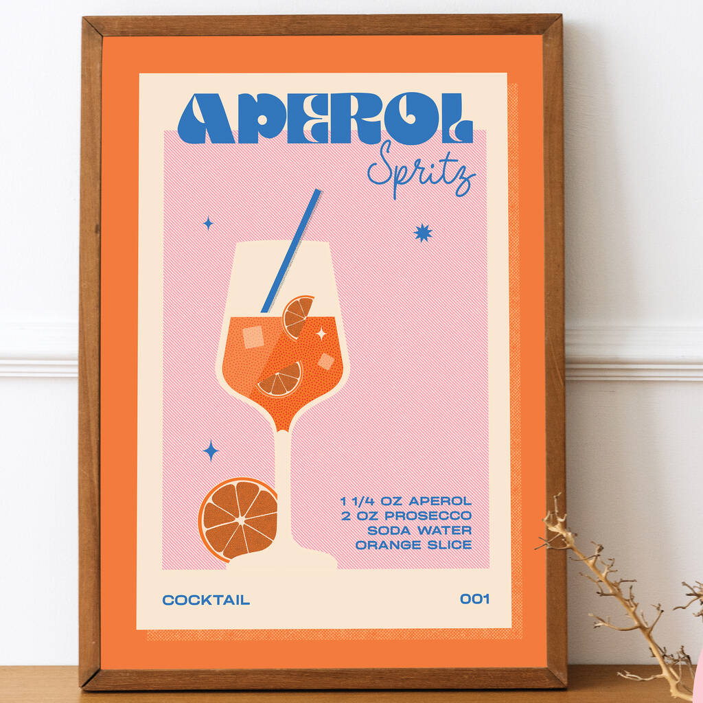 Retro Aperol Spritz Cocktail Print, 1 of 5