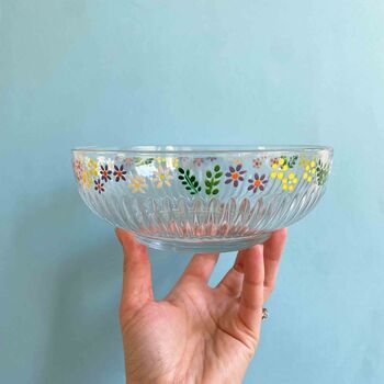 Hand Painted Wild Flower Ribbed Glass Bowl, 2 of 3