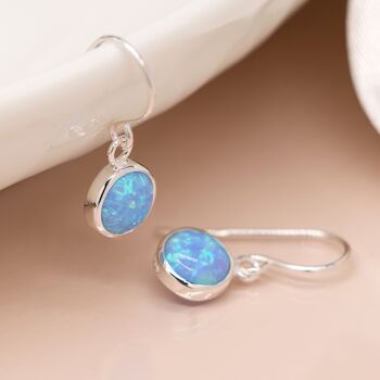 Sterling Silver Blue Opal Drop Earrings, 3 of 8