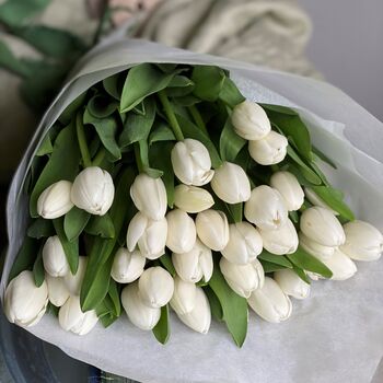 Wrapped Cut White Fresh Tulips, 5 of 10