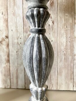 52cm Grey Washed Wooden Fluted Bedside Table Lamp With Plain Shade, 2 of 7