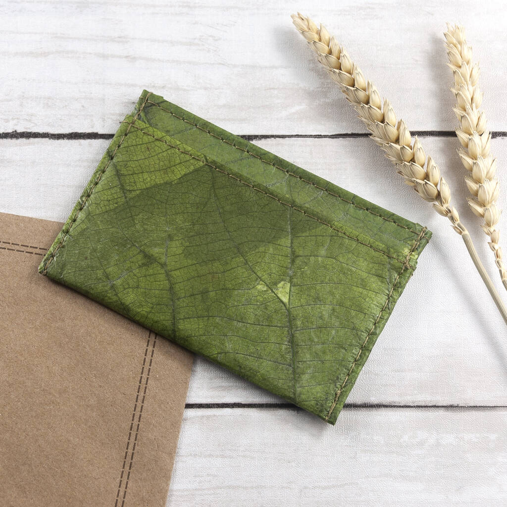 Vegan Teak Leaf Leather Card Holder By JUNGLEY