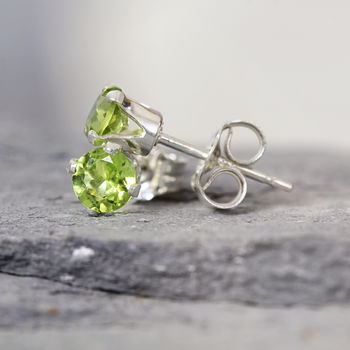 Green Peridot Ear Studs In Silver Or Gold, 8 of 10
