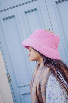Pink Fluffy Teddy Bucket Hat, 4 of 6