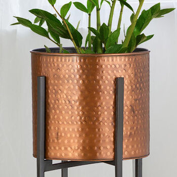 Contemporary Free Standing Hammered Copper Planter By Dibor   Normal Contemporary Free Standing Hammered Copper Planter 