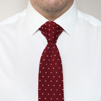 Men's Square End Knitted Tie With Dots | Wine Red, 2 of 5