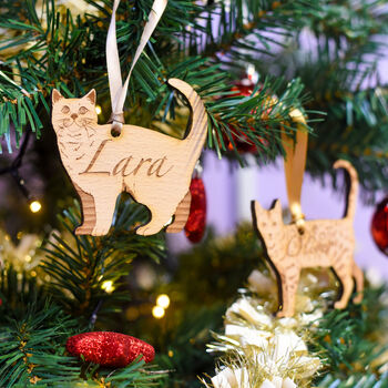 Traditional Wooden Cat Christmas Decoration Personalised, 9 of 12