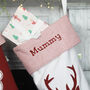 Personalised Red And White Stag Christmas Stocking, thumbnail 3 of 7