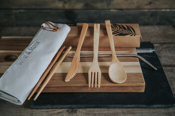 Reusable Bamboo Picnic Cutlery Set Eight Piece, 2 of 8