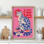 Blue Cat With Sushi Art Print Poster, thumbnail 2 of 3