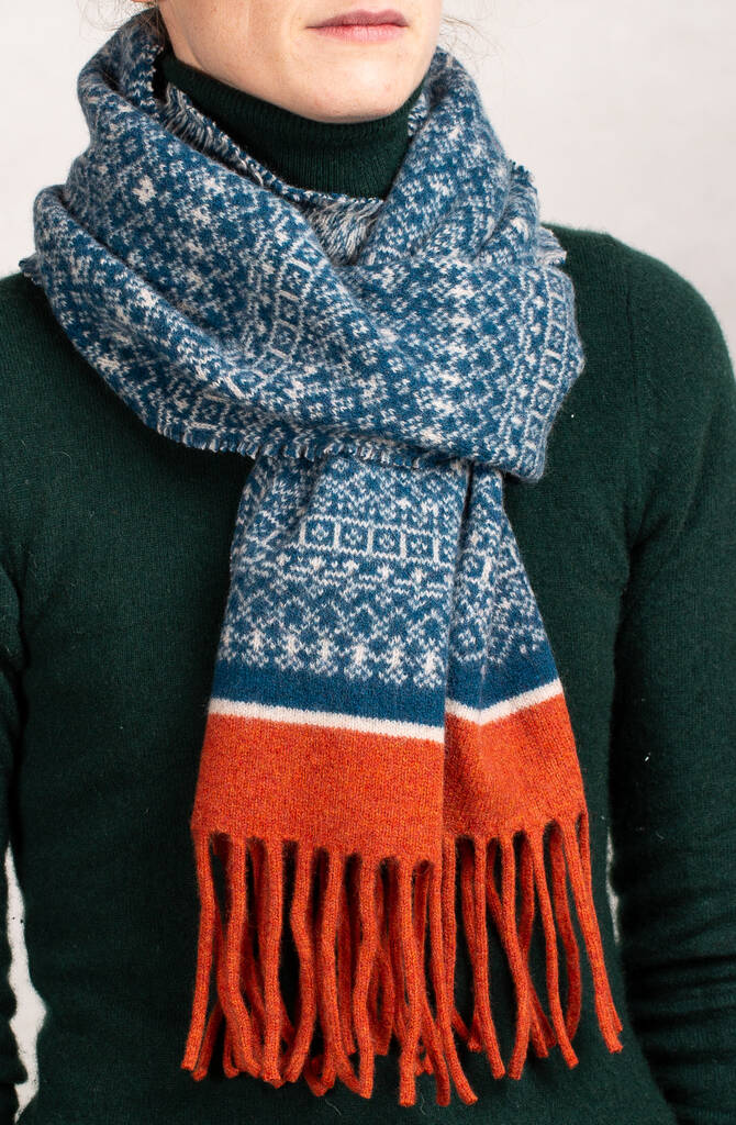 Mens Fringed Fair Isle Scarf By Suzie Lee Knitwear