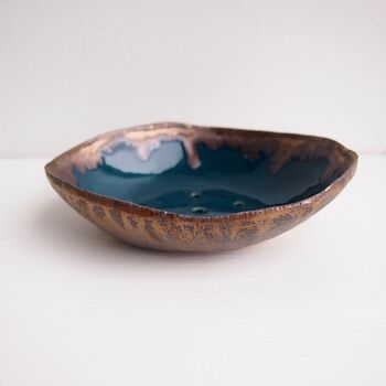 Handmade Teal And Gold Oval Pottery Soap Dish, 4 of 7