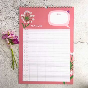 Family Organiser 2026 Wall Calendar Flower Design A3, 3 of 4