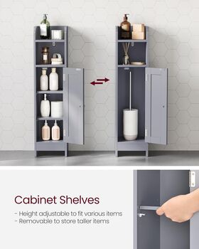 Slim Bathroom Floor Storage Cabinet Adjustable Shelves, 8 of 12