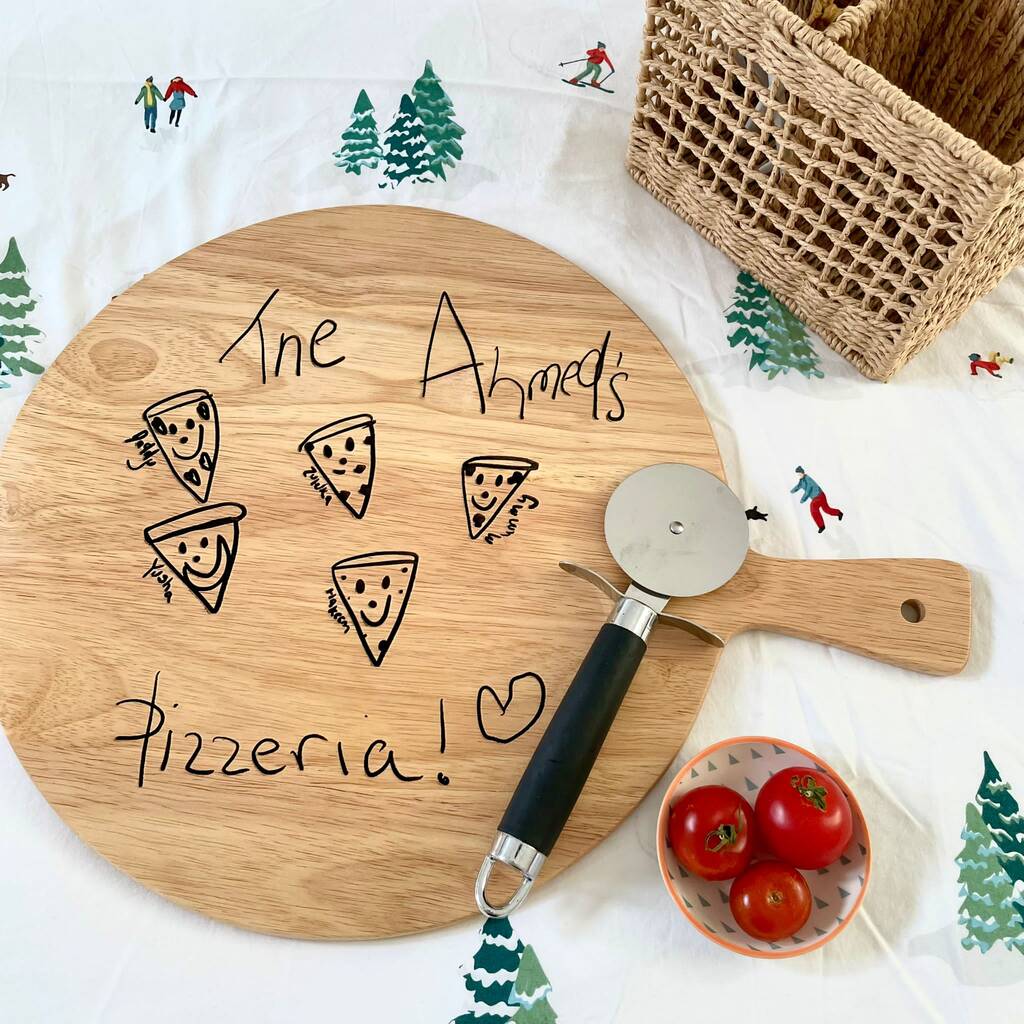 Personalised Wooden Pizza Board With Child's Drawing, 1 of 8