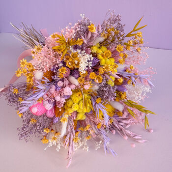 Pastel Dried Flower Bouquet Pink, Yellow And Purple, 5 of 7