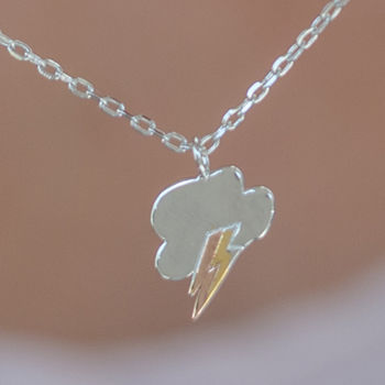 Steling Silver Adjustable Cloud And Lightning Necklace, 3 of 7