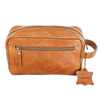 'Stanley' Men's Leather Wash Bag In Tan, 2 of 9