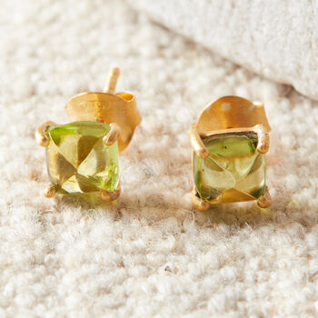Green Peridot Square Cut 18 K Gold And Silver Studs, 2 of 12
