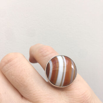Orange Banded Agate Gemstone Ring Set In Silver, 3 of 6