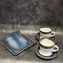 Porcelain Navy Drip Glaze Two Teacup And Serving Plate, thumbnail 1 of 6