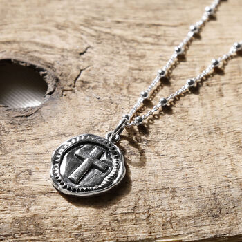 Sterling Silver Cross Coin Necklace, 3 of 4