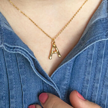 Bamboo Style Gold Plated Initial Necklace, 6 of 8
