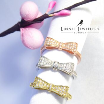 Bow Band Cz Rings, Rose Or Gold Vermeil 925 Silver, 7 of 9