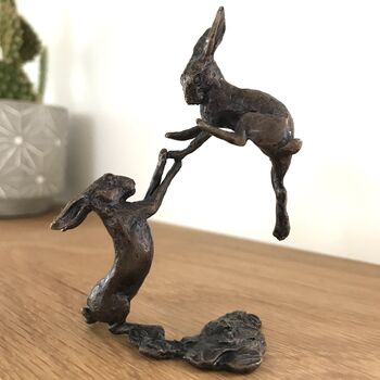 Miniature Bronze Boxing Hares Sculpture 8th Anniversary, 3 of 12
