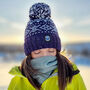 Navy Nordic Knit Reflective Super Bobble Hat, thumbnail 5 of 6