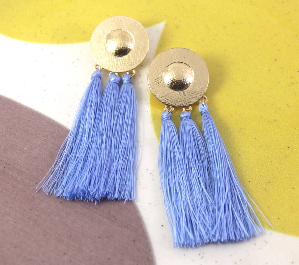 Blue Tassel Drop Earrings