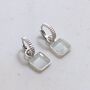 The Faceted Square Blue Topaz Gemstone Hoop Earrings, Silver, thumbnail 3 of 6