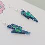 Small Purple Glitter Lightning Earrings – Bold Handmade Sparkle, thumbnail 2 of 4