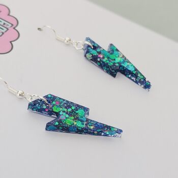 Small Purple Glitter Lightning Earrings – Bold Handmade Sparkle, 2 of 4