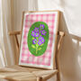 Floral Gingham Art Print Pink, thumbnail 3 of 5