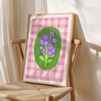 Floral Gingham Art Print Pink, 3 of 5