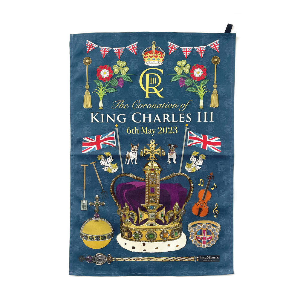 King Charles Coronation Tea Towel Blue, 1 of 11
