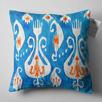 Blue And Orange Ikat Printing Cushion Cover, 5 of 7
