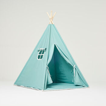 Kids Teepee Tent Turquoise Set With Floor Mat, 2 of 4