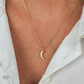 Gold Plated Crescent Moon Charm Cubic Zirconia Necklace, 2 of 5