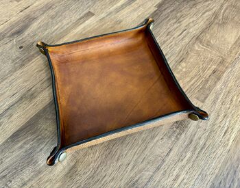 Personalised Burnt Tan Square Leather Desk Accessories Tray, 4 of 12