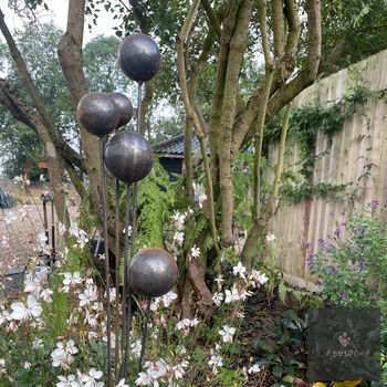 Stylish Cluster Of Five Steel Balls/Cups For Garden Large, 12 of 12