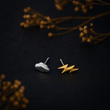 Sterling Silver Mismatched Lightning And Cloud Stud Earrings, 3 of 8