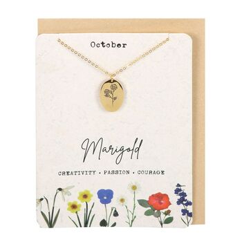 October Marigold Birth Flower Necklace Card, 2 of 4